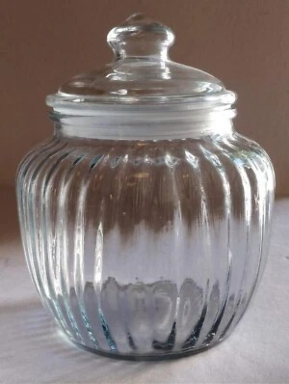 Vintage Ribbed Glass Storage Canister W/lid